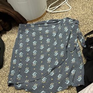 LOFT Navy Floral Wrap Skirt